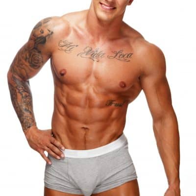 man in grey underwear Brisbane topless waiter